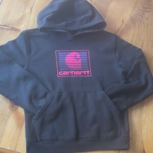 Carhartt Black Hoodie with Vibrant Pink Emblem